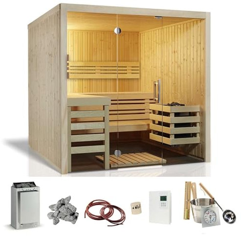 Infraworld Panorama 210 Sauna Komplettset Bi-O Combi Saunakabine 210x210x203cm