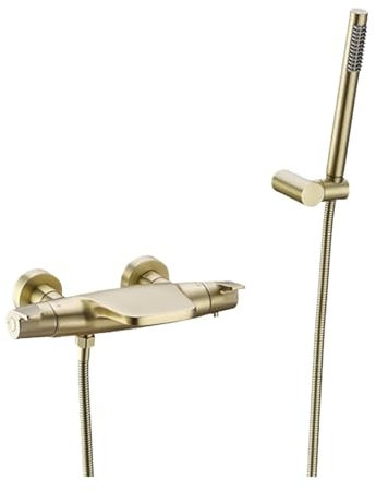 Grifo de ducha termostático cepillado, accesorios de baño, juego de mezclador de ducha, caño de cascada, Kit de de 2 funciones de mano(YG-PC)