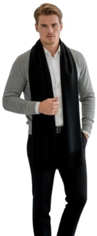 LA FERANI Sciarpa da uomo in cashmere per l'inverno e l'autunno, sottile, sciarpa in cashmere 185x65, sciarpa casual in lana, sciarpa in lana tinta unita, sciarpa da uomo, Nero , 200x70