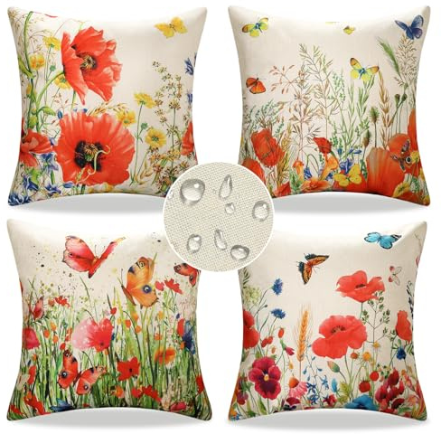 DecorMommt Extérieur Housse de Coussin Lot de 4 Imperméable Motif Fleurs Motif Coussins Décoratifs Canapé Taie d'oreiller pour Patio Jardin Salon Chambre Décoration 40x40 cm