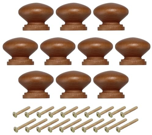 PATIKIL 1-3/8 Inch Knobs, 10 Pcs Round Drawer Dresser Knobs Wood Handles Knobs Drawer Pulls with Screws for Kitchen Cupboard Furniture Door, Light Brown
