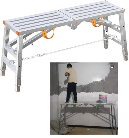 Trabattello Ponteggio Regolabile in Altezza per L'edilizia, Piattaforma di Ponteggio Stabile per la Riparazione di Cartongesso, Asse di Lavoro con Piedini Antiscivolo, Carico 330 Libbre(L-200cm(78 3/4
