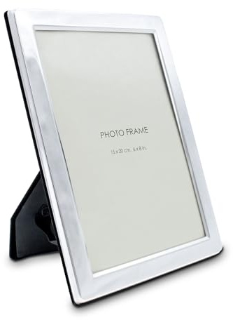 Cornice portafoto con cornice piatta e larga in metallo color argento – per 15 x 20 cm – Cornice portafoto da posizionare per foto verticali e orizzontali – Cornice portafogli intercambiabile