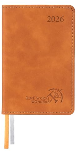 POPRUN Mini Agenda 2026 Semana Vista Pequeño en Español 11.5 x 7.5 cm - Semanal A7 con Tapa Blanda en Cuero PU y Papel de 70 g/m² EU, Marrón