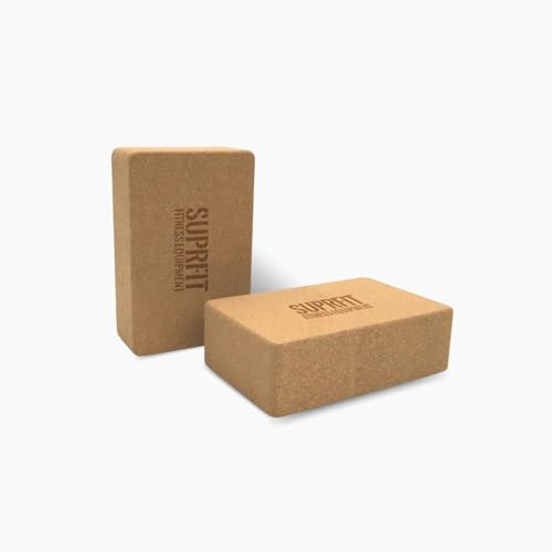 Suprfit Yoga Block Kork Paar - Hergestellt aus hochwertigem, natürlichem Kork. Sicherer Halt bei jeder Übung, auch bei schweißtreibendem Training.