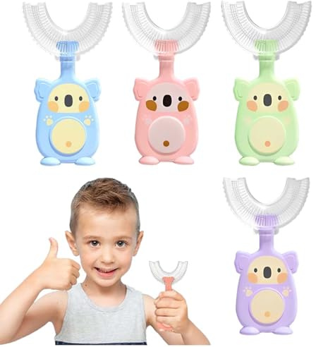 MKEAWWU 4 Cepillos De Dientes Infantiles En Forma De U Para Niños, Cepillo De Dientes Para Bebé, Cepillo De Dientes Para Niños De 2 A 6,360 °, Cepillo De Dientes Manual De Entrenamiento (4 Unidades De