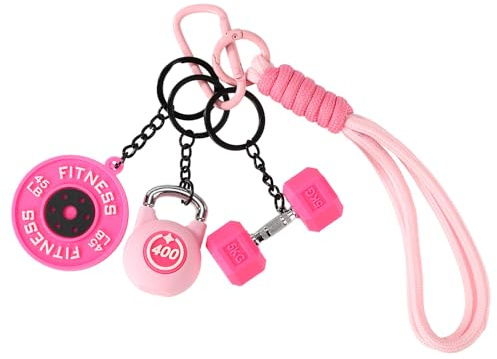 Sinbana Schlüsselanhänger Fitnessstudio, Rosa Schlüsselanhänger als Geschenk mit Geflochtenem Seil Mini-Hantel-Fitnessstudio Fitnesszubehör für Mädchen und Frauen Motivationsgeschenk
