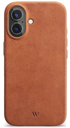 WIIUKA Hülle für iPhone 17, Leder aus Deutschland, Lederhülle extra Dünn, Premium Handyhülle, Case, Qi, skiin More, Vintage Cognac