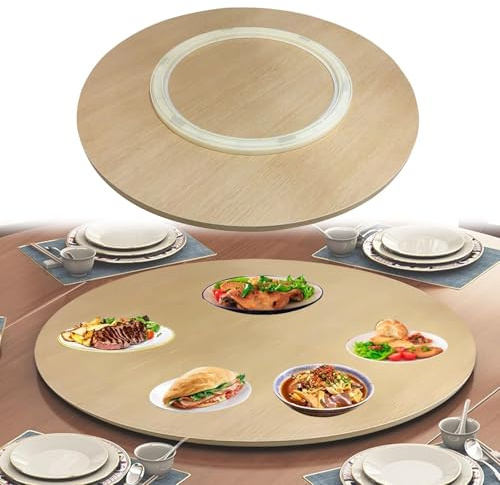 Plateau de service rond rotatif en bois de 60 cm – Pivotant à 360° pour table de salle à manger, roulement silencieux, idéal pour recevoir et servir des aliments.