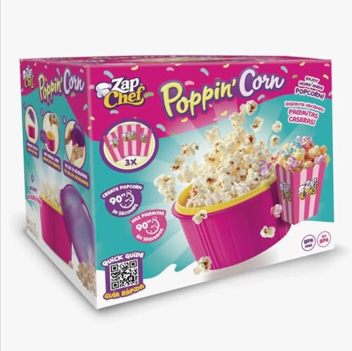 Zap Chef Poppin Corn Maquina de Palomitas Kit de Cocina Creativa para Microondas con 3 Cajas de Carton | Palomitero Saludable Libre de BPA | Set Completo de Repostería Casera Segura | Magenta