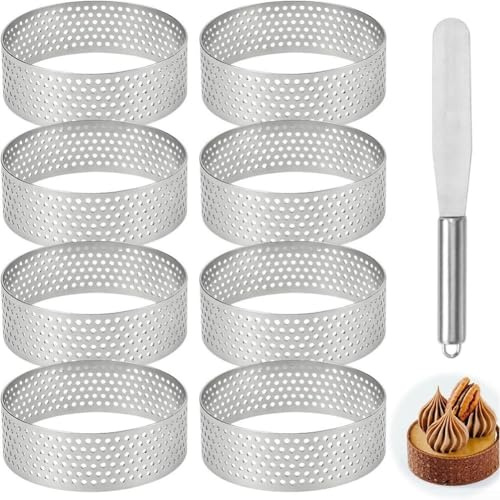 Lot de 8 moules à gâteau perforés en acier inoxydable pour mini tartelette, outils de pâtisserie sans démoulage de dessert