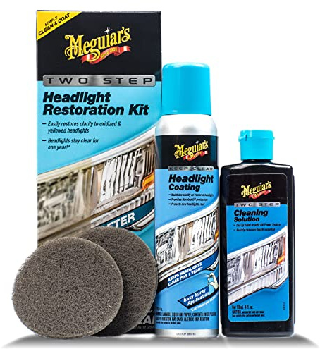 Meguiar's Two Step Car Headlight Restoration Kit, Headlight Cleaner Restores Clear Car Plastic and Protects from Re-Oxidation, Includes Coating and Cleaning Solution - 4 Count (1 Pack)