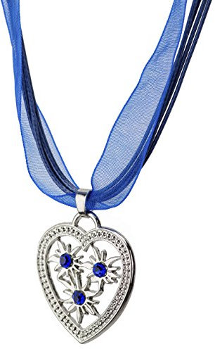 Schöneberger Trachten Couture Trachtenkette Weissensee eleganter Herz Anhänger mit DREI funkelndem Strasssteinen - Trachtenschmuck Kette für Dirndl und Lederhose (Blau)