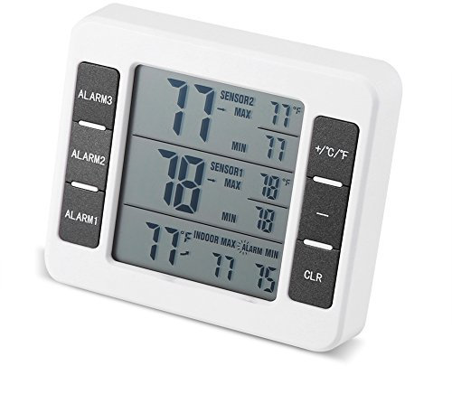 Wlan Thermometer, Kühlschrank Alarm Drahtloses digitales akustisches Alarmkühlschrankthermometer Kuhlschrankthermometer mit 2PCS-Sensor-Min/Max-Anzeige
