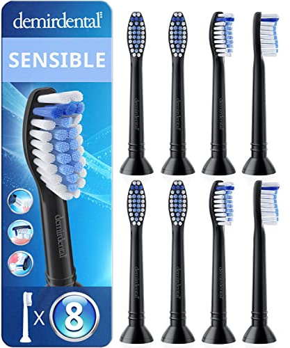 8er demirdental Ersatzbürsten passend für Philips Sonicare, Sensitive Aufsätze & Aufsteckbürsten, Weiche Bürstenköpfe für sensible Zähne, Schwarz, entspricht HX6054