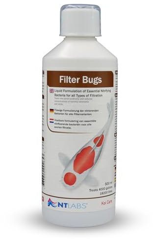 NT Labs Koi Care Filter Bugs Liquid (500ml Treats 18,200L) | Nitrifying bacteria cultures boost biological filtration during new pond setup and ongoing routine maintenance.