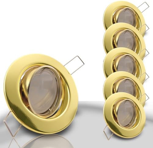 trendlights24 Decora LED Einbaustrahler 230V 5er Set 6W Warmweiß GU10 Spot | Deckenspots, Gold, rund, 450 lm, 3000k, LED Spots, austauschbar, Decken Einbauleuchte, schwenkbar, 68 mm Lochmaß
