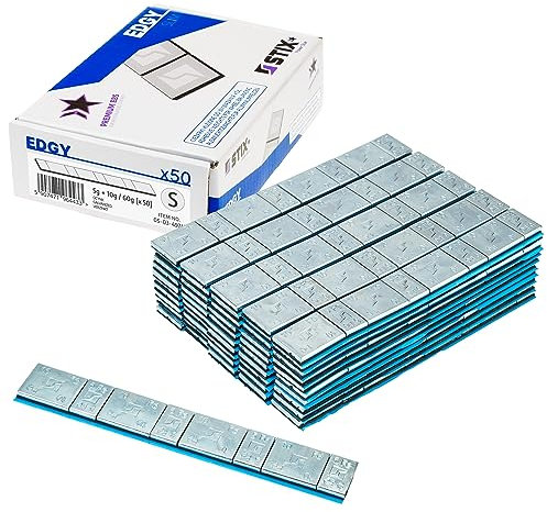 Stix 50 Streifen Klebegewichte Edgy Slim Auswuchtgewichte 60g 4x5g und 4x10g verzinkte Stahlgewichte 3,5mm mit breitem Klebeband für Alufelgen Pkw SUV 3KG