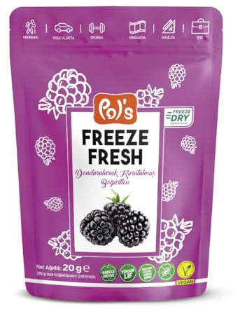 POL'S - 20 gr. Zarzamora Entera Liofilizada, Freeze Dried Blackberry Whole, Zarzamora Seca, El mejor refrigerio diario, sin gluten, sin azúcar, vegano, sin aditivos