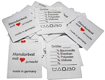 25 Textiletiketten Universal - Handarbeit mit Herz gemacht - Mischband