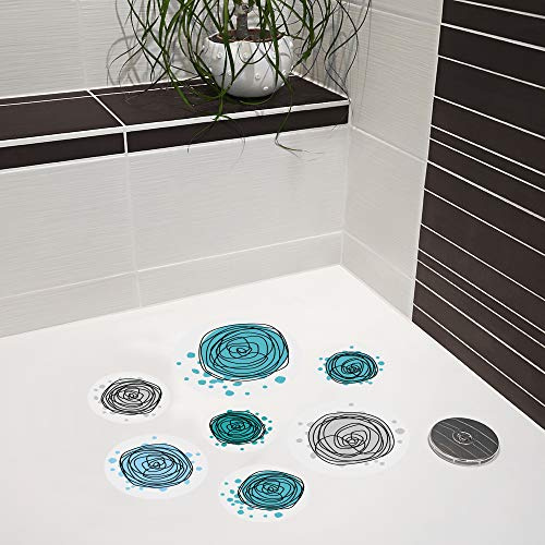 AnTina TAPES® Antirutsch Aufkleber Dusche Pads (Motiv Kreisel, blau) | barfußfreundlich, für Dusche & Badewanne, pflegeleicht, wieder entfernbar, geprüfter Rutschschutz, inkl. Reinigungstuch