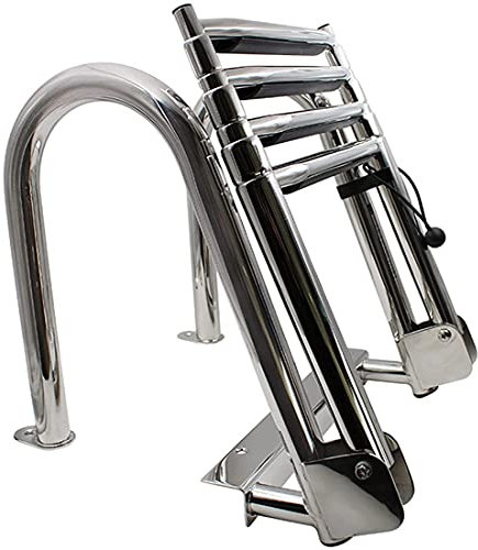 Dudolala Stainless Steel Swim Ladder, Telescopic Boat Ladder, 4 Step Ladder Foldable Boat Pool Ladder Swimming Ladders with Large Handrails for Pool/Boat Swimming Pool, Marine Stern Entrance Pontoon