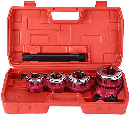 Rohr Gewindeschneider Set, Schneidkluppensatz Rohrgewindeschneidsatz mit 4 Gewindeschneideisen 1/2 3/4 1 1-1/4, Handschneidkluppe Rohrschneider für Rohrverbindungen