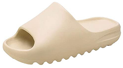 Eogrokerr Super Soft Non-Slip Thick Sole Home Cloud Sliders, Open Toe Bathroom Slippers, Platform Slide Sandals for Indoor Outdoor (9.5 UK,Beige)