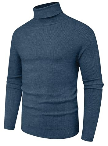 Hisir Pull à col roulé pour homme - Pull d'hiver chaud en laine tricotée à manches longues - Couleur unie - Col roulé - Doux, XL