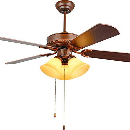 GAUUA Konoha Ceiling Fan Light American Style Retro Chandelier Ceiling Fans with Light And Remote Mute Tiffany Style Handmade Stained Glass Shade Bedroom Apartment Hotel,B_42inch
