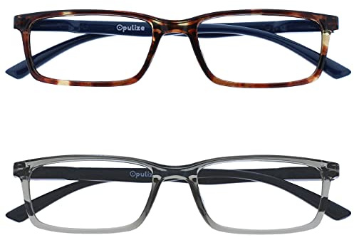OPULIZE SEE Blaulichtfilterbrille für Damen Herren, Blendfreie UV400-Schutz Federscharnier Anti-Müdigkeit, Rechteckiger Rahmen, Computerbrillen Gaming, 2er-Pack Braun Schildpatt Grau