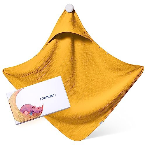 Mababu Kapuzenhandtuch Baby | EXTRA Dick & Saugstark | 75x75 cm GOTS Bio-Baumwolle | 4-Lagen Musselin Badetuch Kapuze für Neugeborene IAnti-Rutsch Knöpfe | Babyhandtuch mit Kapuze I Baby Badetuch