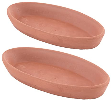 Handmade Oval Clay Pan Set of 2, Lead-Free Terracotta Pots for Cooking Fish, Meat, Vegetables, or Mushrooms, Unglazed Earthenware Pottery Cookware Suitable for Stovetop and Oven-Cooking (Small 9.1 in)