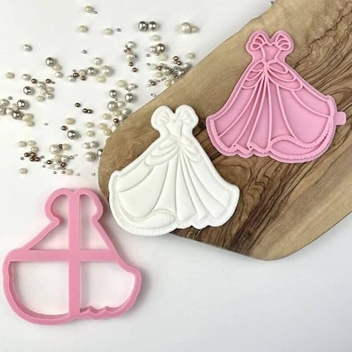 LissieLou Princess Dress Cookie Cutter and Stamp by Catherine Marie Cake Icing Stamp Fondant Embosser New Home Theme - Light Pink