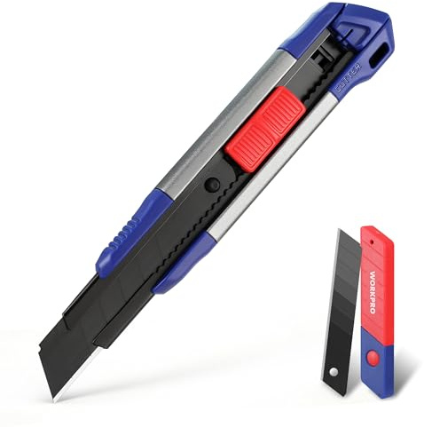 WORKPRO 18mm Retractable Utility Knife, Heavy Duty Snap-off Box Cutter with 10-Piece SK5 Blades for Cartons, Cardboard and Boxes, Perfect for Office and Home Use