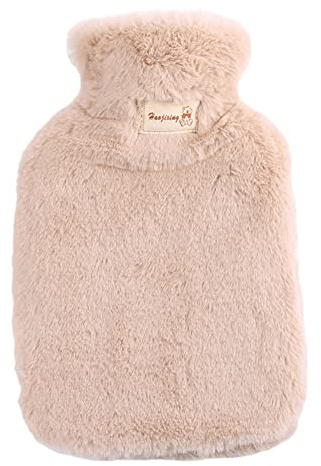 Wärmflasche mit Weichem Bezug, Wärmebeutel Bettflasche mit Flauschiger Plüsch Weichem Bezug Langzeitwärme für Frauen, Männer und Kinder,Kaffee1,1L