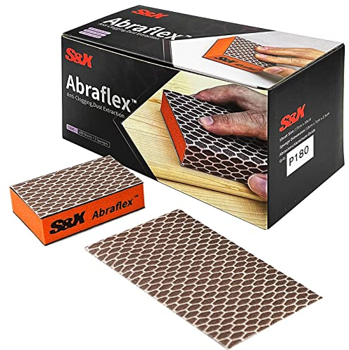 S&X Sanding Block Hook and Loop Sandpaper Assortment, 100-Pack, Multipurpose Coarse Medium Fine Sanding Sponge Set for Wood, Drywall, Metal, Washable and Reusable (Grit 180)
