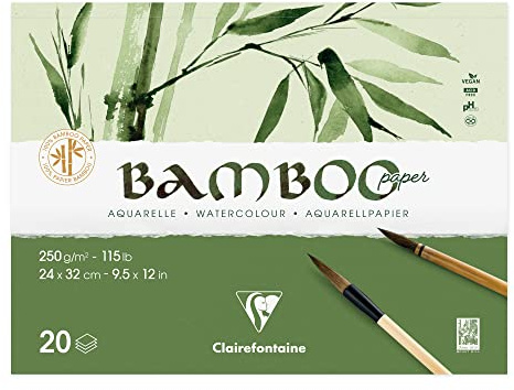 Clairefontaine 975913C - Block Bamboo Aquarelle, einseitg geleimt, 20 Blatt Bambuspapier 250g. DIN A4+ 24x32cm, 1 Block