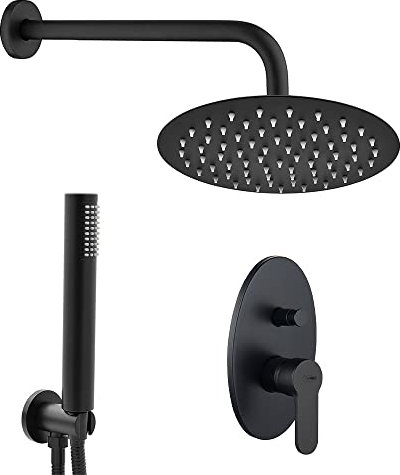 Set Doccia Completo Nero Opaco, Sistema Incasso compreso di Miscelatore con deviatore, soffione 20 cm anticalcare e Kit doccetta (Nero Opaco, Paco)