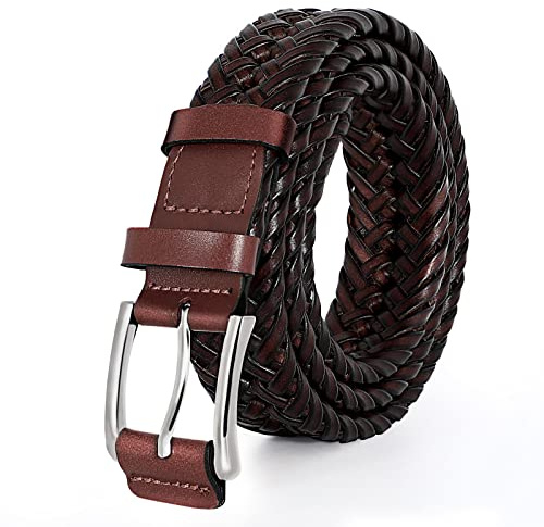 SUOSDEY Läderbälten för män flätat bälte kohud vävt läderbälte för vardagliga jeansbyxor med stiftspänne, 6.brun/silverspänne, 82.5-92.5 cm