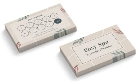 Bonuskarten personalisieren | Massage Therapie | 2-seitig | Querformat | Menge zur Auswahl | Treuekarten | Stempelkarten | Nagelstudio | Fußpflege | Wellness | Praxis (1000 Stück)
