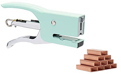 Mint Green Plier Stapler with #10 Staples Set, Cute Manual Stapler with 1000 No.10 Rose Gold Staples for Office and Home Desk Accessories Supplies (Mint Green Stapler)