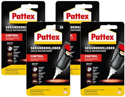Pattex Sekundenkleber Control, 3 g Flüssigkleber für extra schnelle, starke und flexible Sofortreparaturen im Haushalt, spülmaschinenresistent (Packung mit 4)