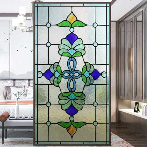 Acmore Fensterfolie, Frosted Buntglas-Muster, Wärmeregulierung, Anti-UV-Schutz, Fensteraufkleber, kleberfrei, statisch haftend, Fensterdekoration, B 23,6 x H 72,8 (60 x 185 cm)