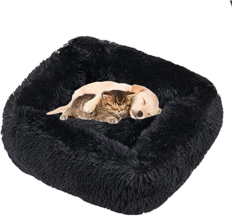 Lukery Hundebett Katzenbett Flauschig Rund aus Plüsch, Kuscheliges Donut Hundekissen und Katzenkissen Weiches Plüsch Hundeliege für Kleine, Mittelgroße und Große Haustiere (Schwarz,S(55X45))
