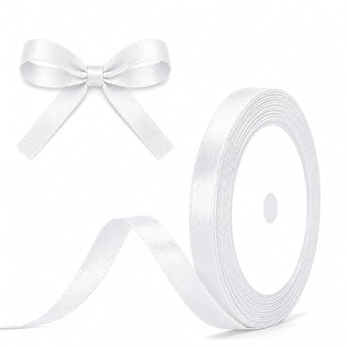 G2PLUS Weiß Satinband 10mm, Dekoration Geschenkband, 22m Schleifenband zum Bastel, Weiß Satin Dekoband für Geschenkverpackung, Dekoration