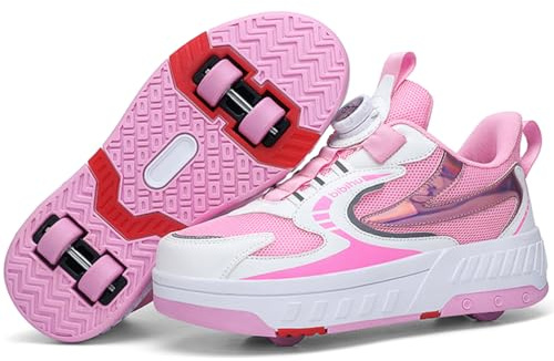 Kmrlofiy Rullskor för flickor, skateboardskor för flickor, rullskridskor, multifunktionsskor 2-i-1 rullskridskor, utomhussportskor, Kbd P2, 28 EU