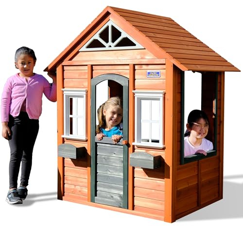 Sportspower My 1st Wooden Playhouse: Working Door, Open Concept Design and Flower Pot Holders Constructed from Premium Wood (Pre-Cut and Stained)