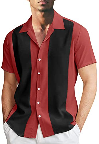 BOTCAM Camicia Uomo Vintage Anni '50, Casual, A Maniche Corte, Bottone, Contrasto, Estate, Stile Hawaiano, Slim Fit, Bianca, Cotone 50% Lino 50%