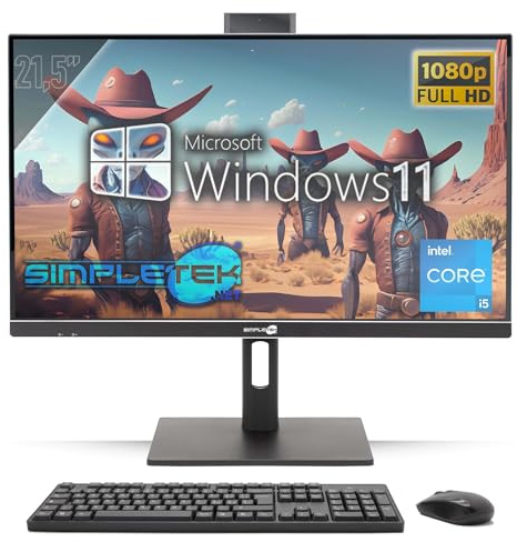 SIMPLETEK - All in One PC 21.5 Full HD Core i5 | Windows 11 Pro 8GB RAM e 240GB SSD | Con Kit Mouse e Tastiera Wireless, Webcam integrata, WiFi, HDMI
